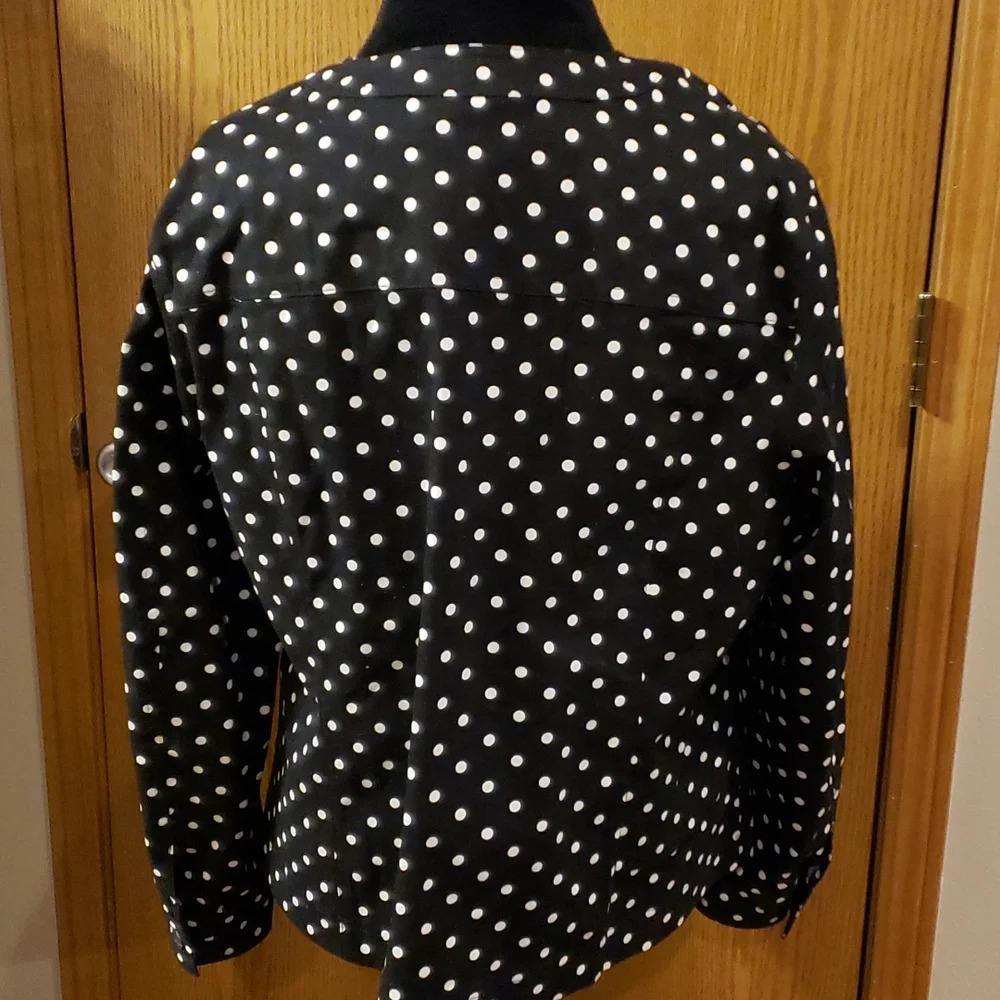 Tog shop stretch shirt jacket bold black white polka dots euc - Picture 4 of 7